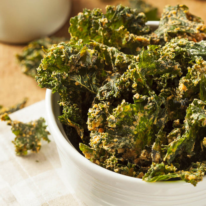 Baked Kale Chips in Bowl
