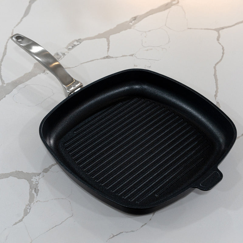 CHD Nonstick 11" x 11" Square Grill Pan on marble white kitchen counter