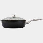 CHD Nonstick 11" x 11" Square Saute Pan with Glass Lid side view