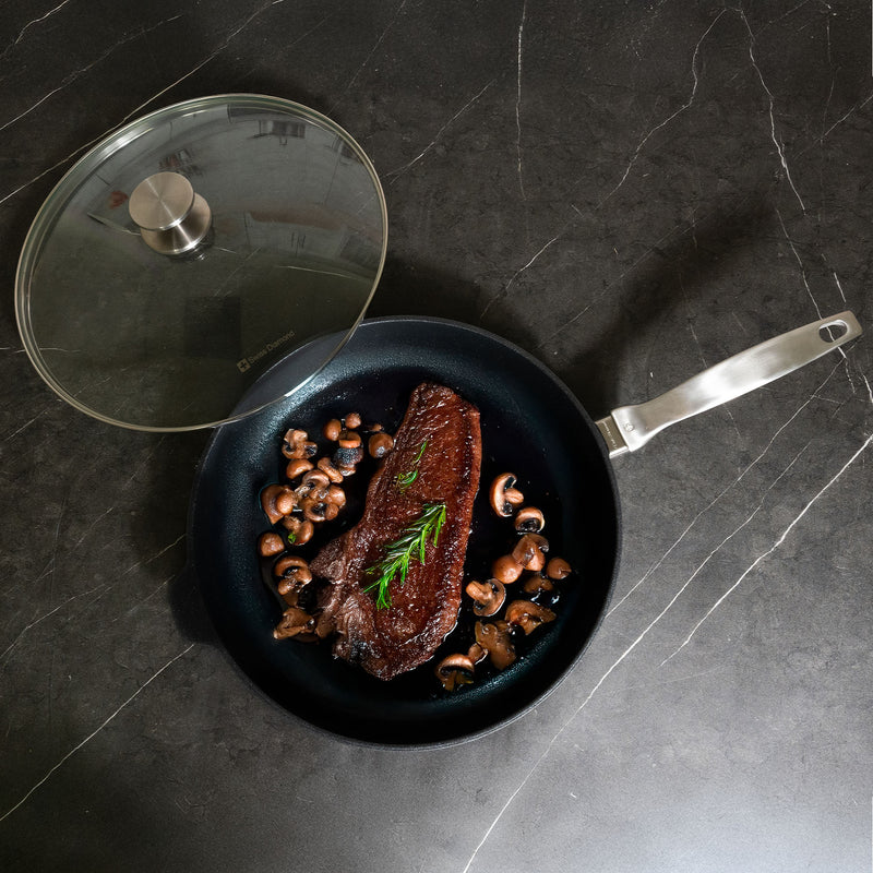 CXD PFAS Free Nonstick Fry Pan with Glass Lid - Swiss Diamond