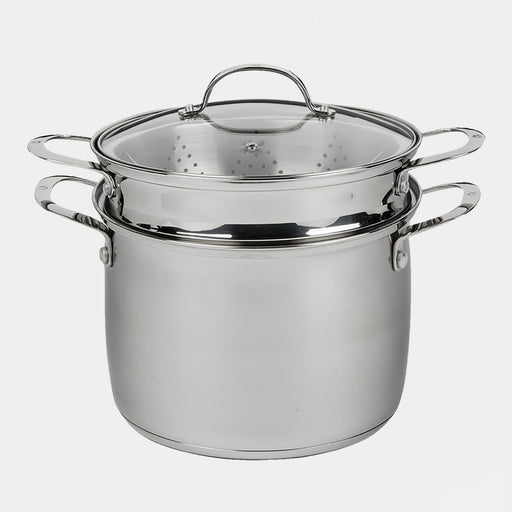 Premium Steel DLX 7.6 qt Stainless Pasta Pot with Strainer, Steamer Basket & Lid