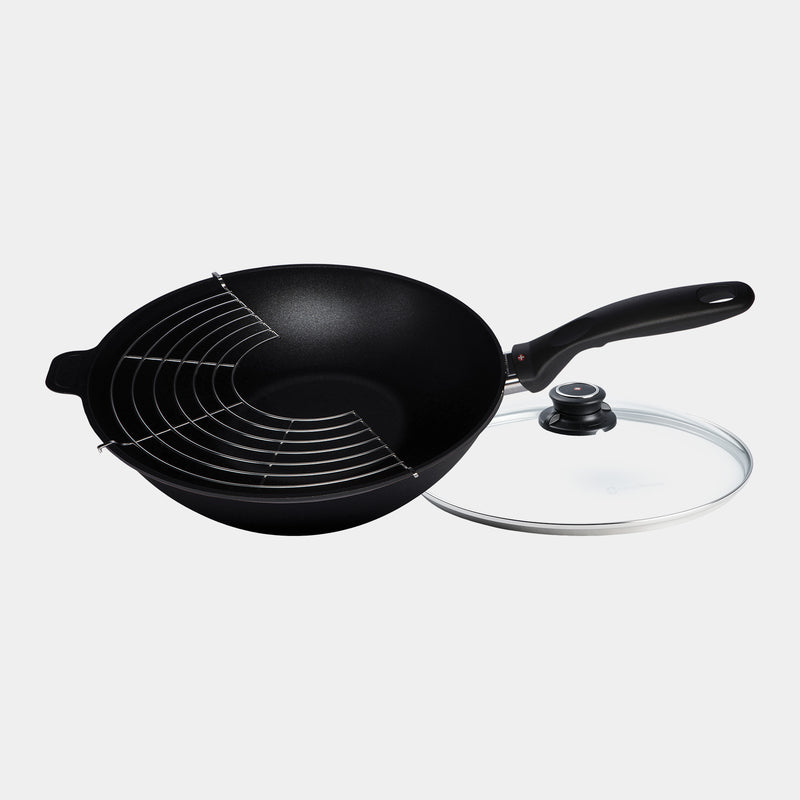 XD Nonstick 11.8" Wok with Glass Lid & Rack - Induction